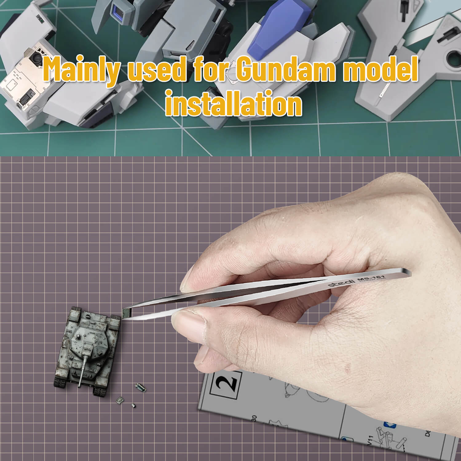 stedi tweezers used for Gundam model installation and military scale hobby projects.