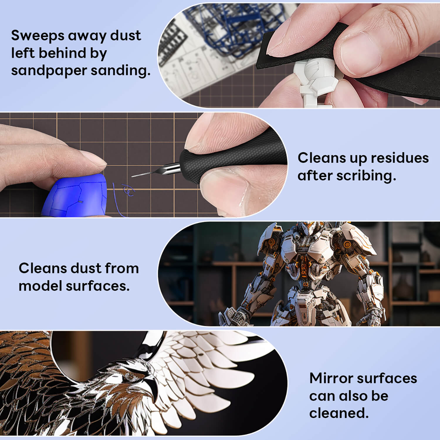 STEDI 3-Piece Model Cleaning Brush Set with Soft Fiber & Nylon Bristle Brushes for Gundam and Scale Models