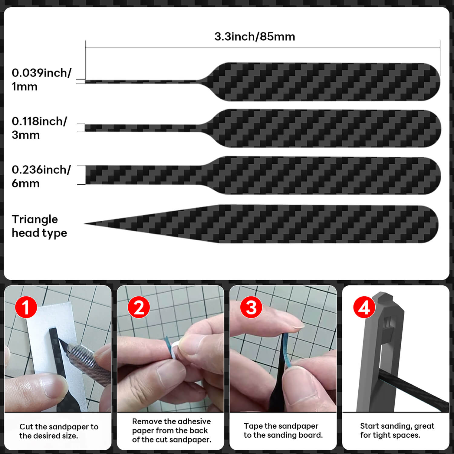 STEDI 7pcs Carbon Fiber Sanding Plate Set for Model Making -Use with Adhesive Sandpaper