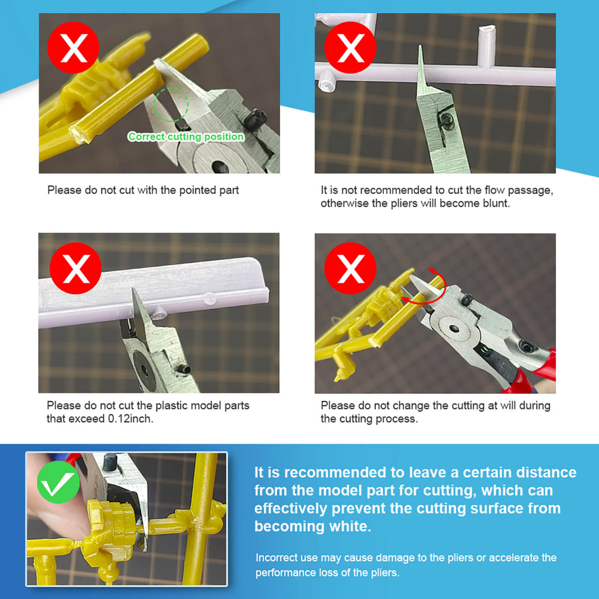 STEDI MS-108 nipper usage precautions and recommended cutting practices