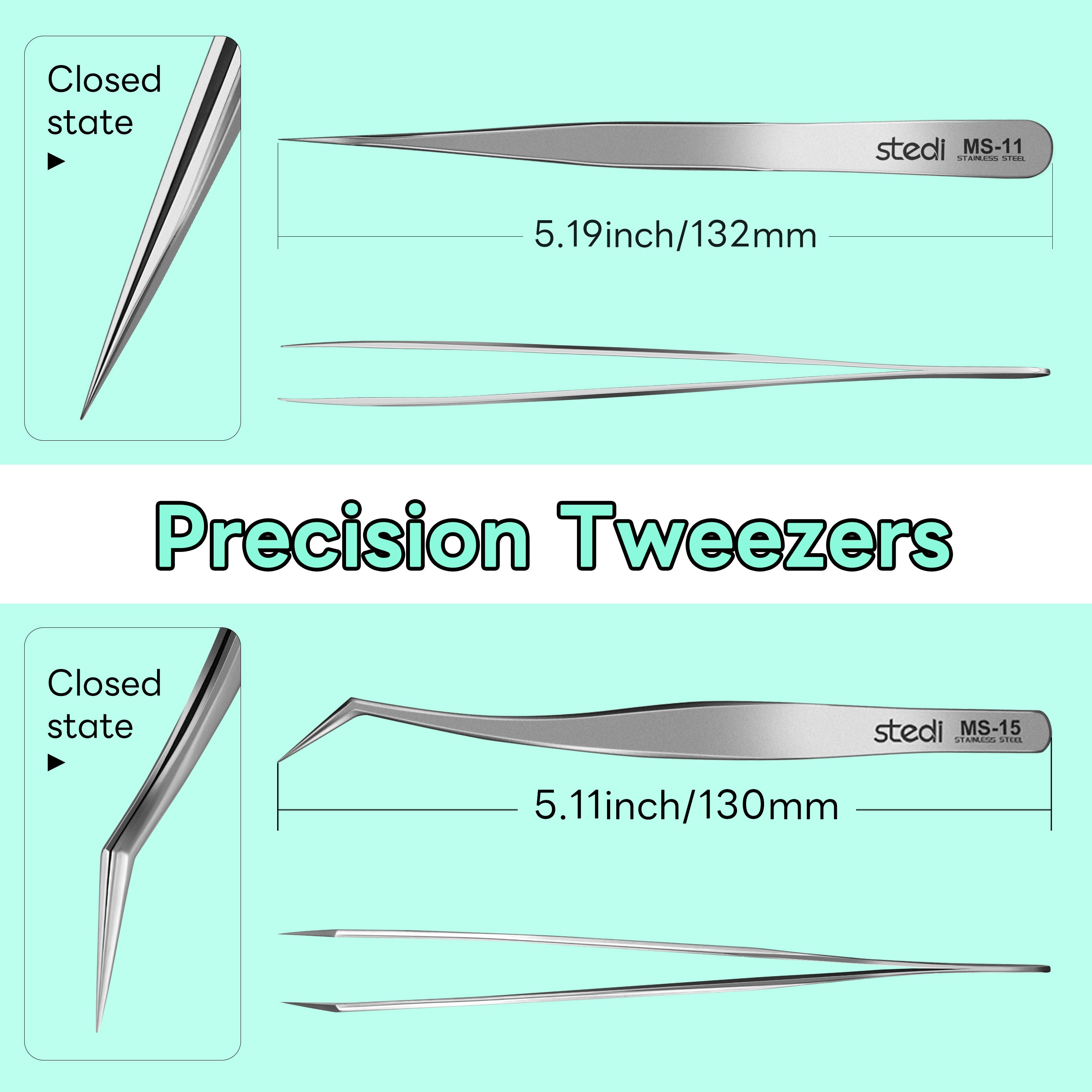 stedi High-Precision Tweezers - Ultra-Stable 2mm Thick Wall Design, 0.06mm Fine Tip Closure for Etched Parts and Micro-Crafts