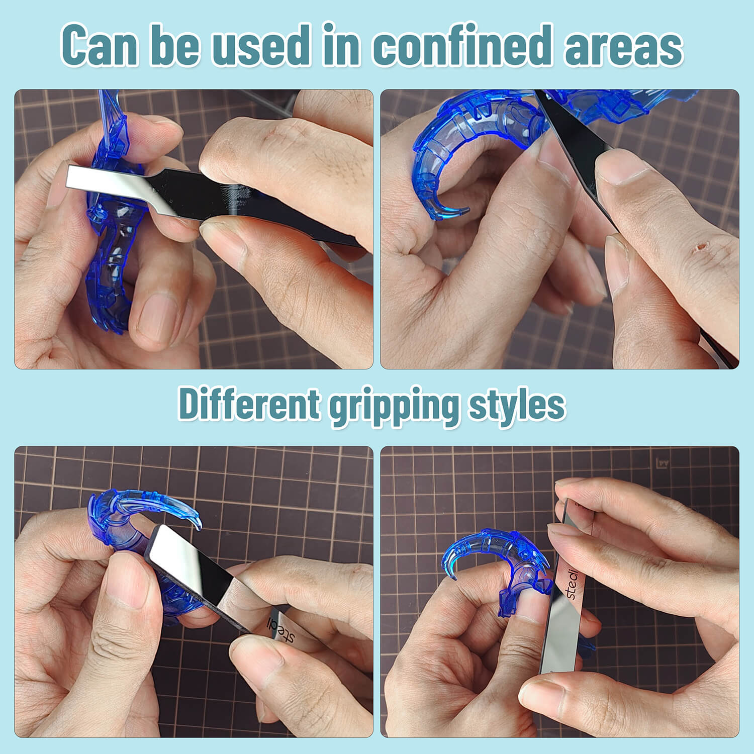 Multiple gripping styles and use of stedi polishing files in confined areas of a model.