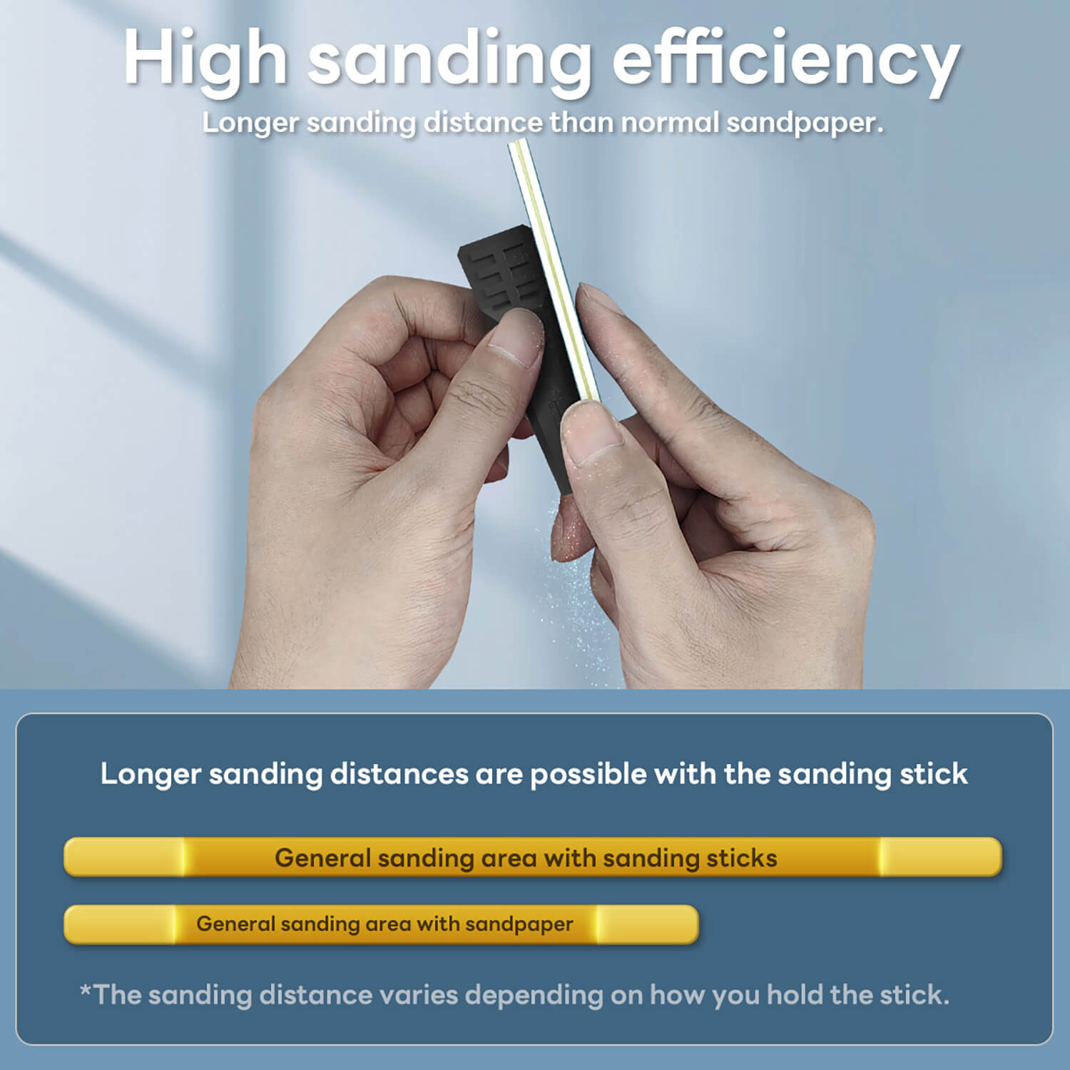 Comparison chart showing stedi sanding sticks have longer sanding distances than normal sandpaper.