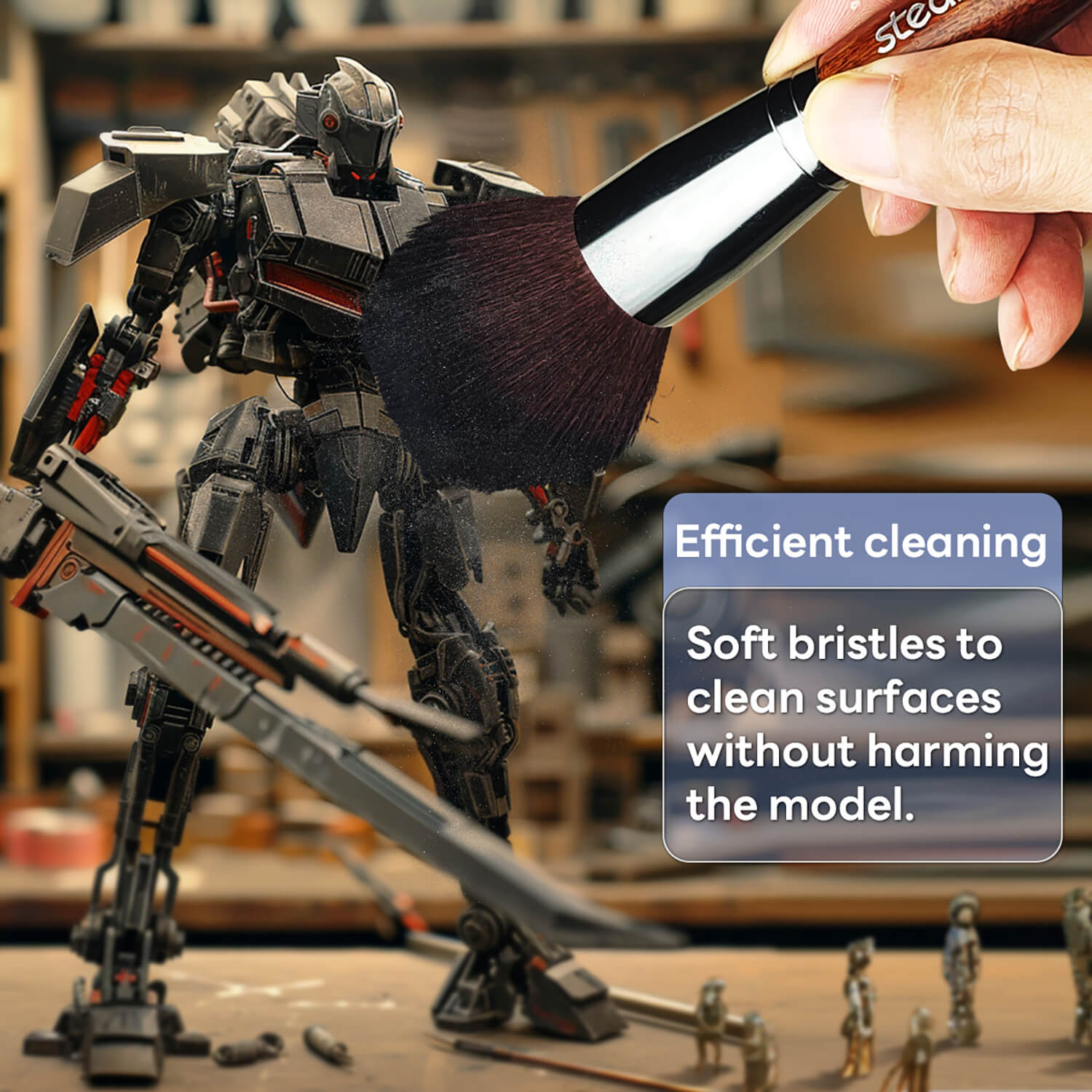 STEDI 3-Piece Model Cleaning Brush Set with Soft Fiber & Nylon Bristle Brushes for Gundam and Scale Models