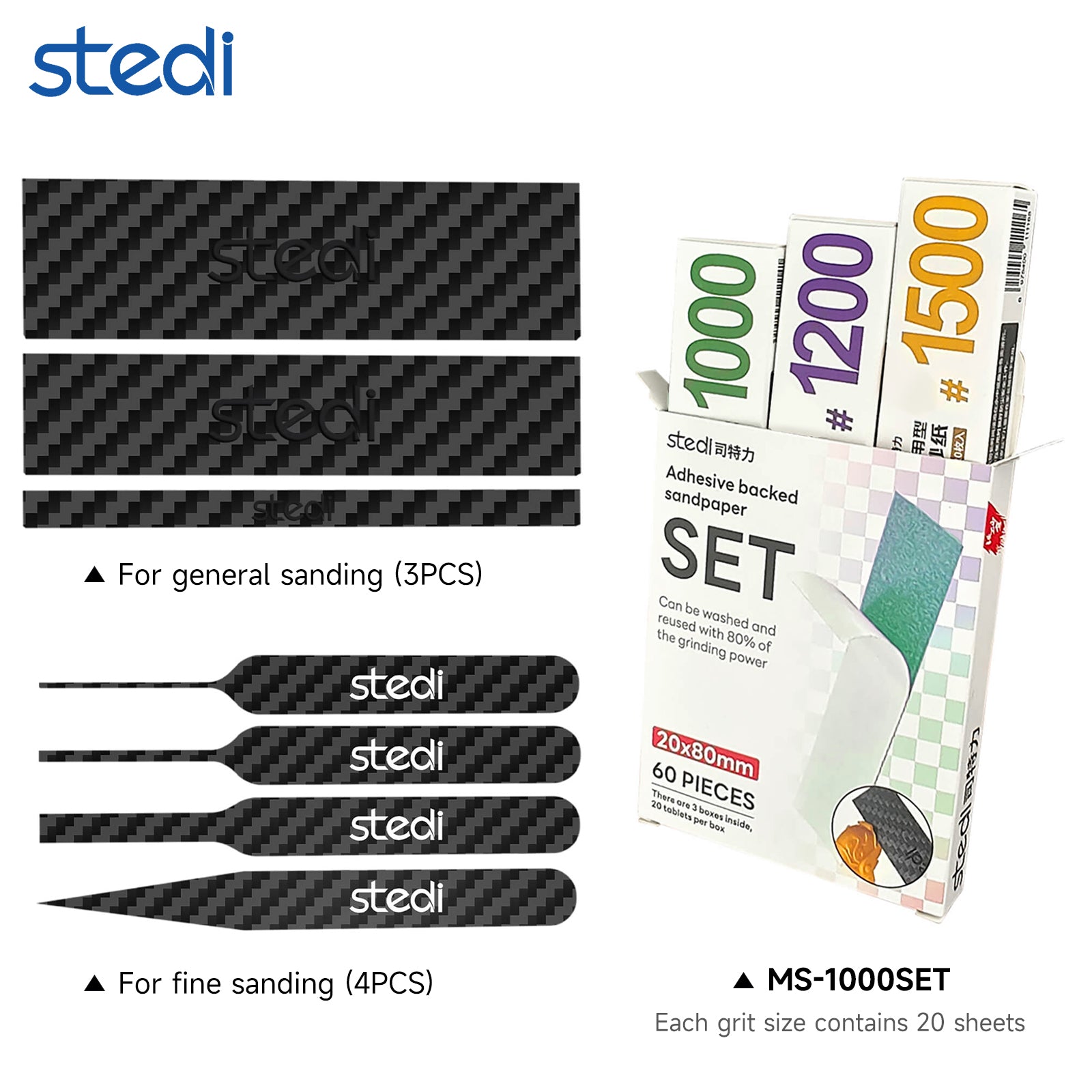 STEDI 7pcs Carbon Fiber Sanding Plate Set for Model Making -Use with Adhesive Sandpaper
