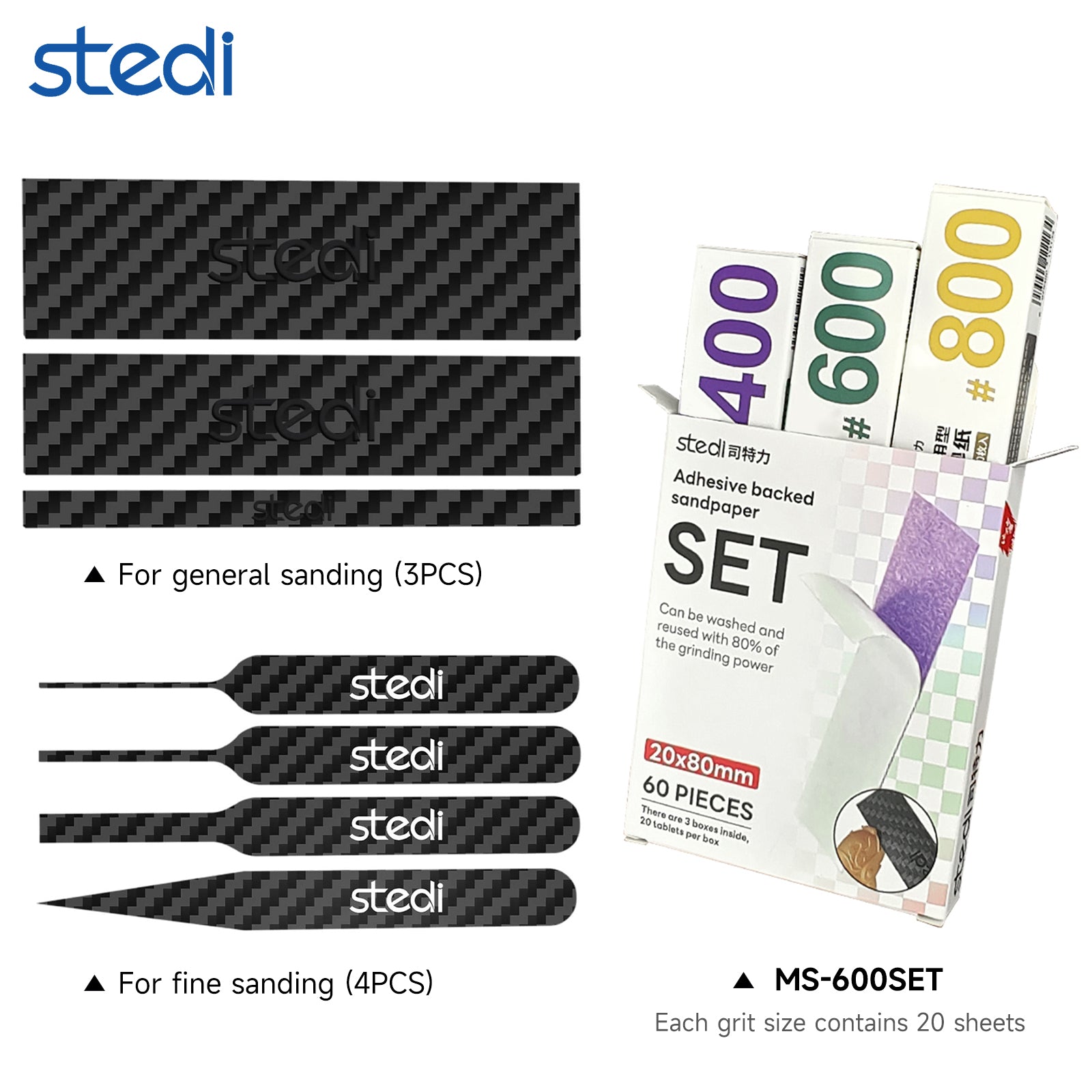 STEDI 7pcs Carbon Fiber Sanding Plate Set for Model Making -Use with Adhesive Sandpaper