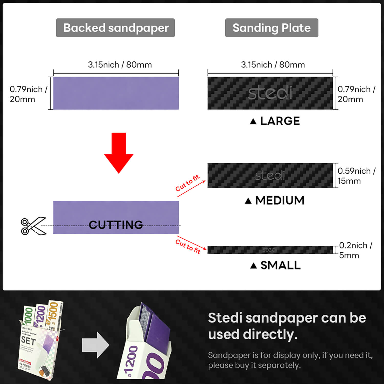 STEDI 7pcs Carbon Fiber Sanding Plate Set for Model Making -Use with Adhesive Sandpaper