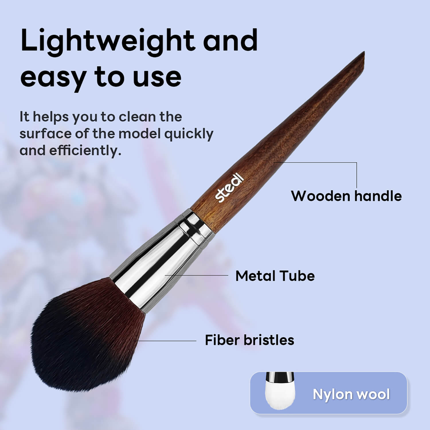 STEDI 3-Piece Model Cleaning Brush Set with Soft Fiber & Nylon Bristle Brushes for Gundam and Scale Models