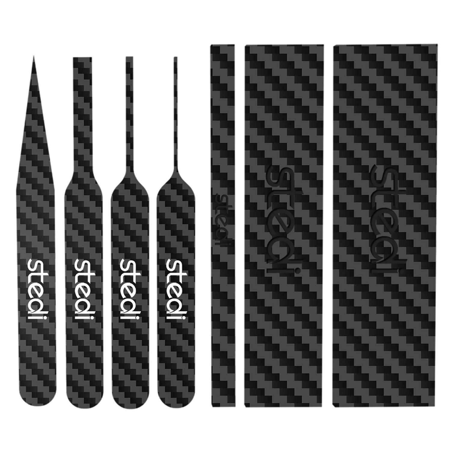 Complete set of stedi carbon fiber sanding plate in various sizes for model kits.
