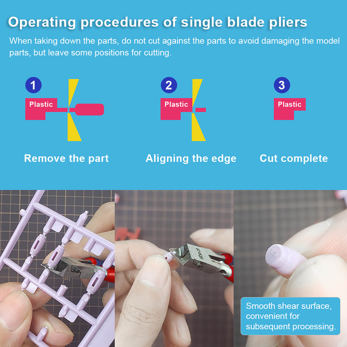 Step-by-step demonstration of proper single-blade nipper cutting technique