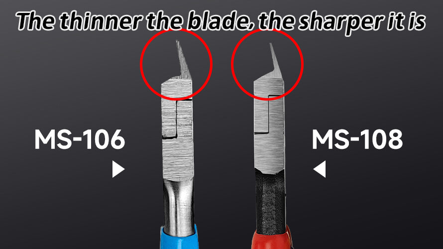 Close-up of the STEDI MS-108 ultra-thin cutting blade compared with the MS-106