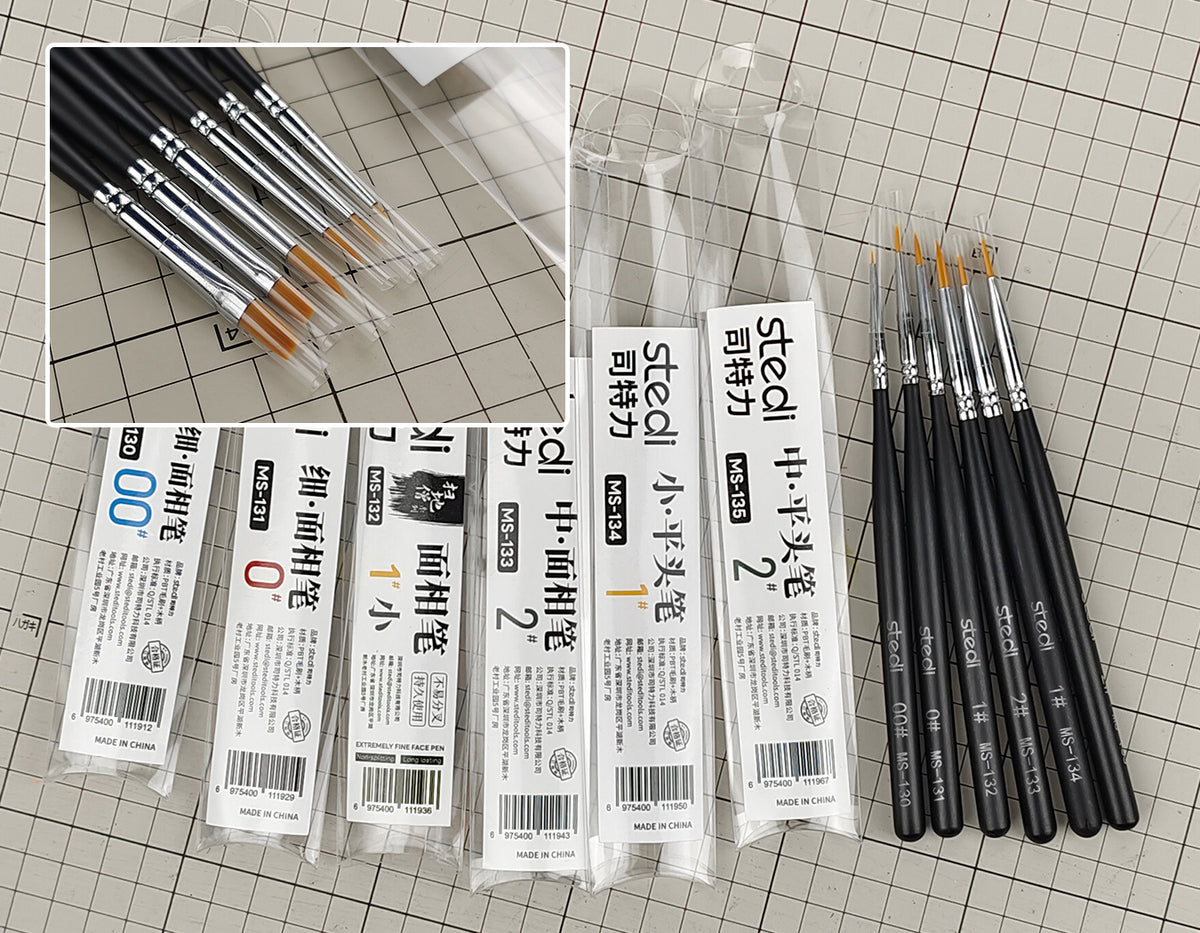 STEDI MS-130–MS-135 detail paint brush packaging and size options