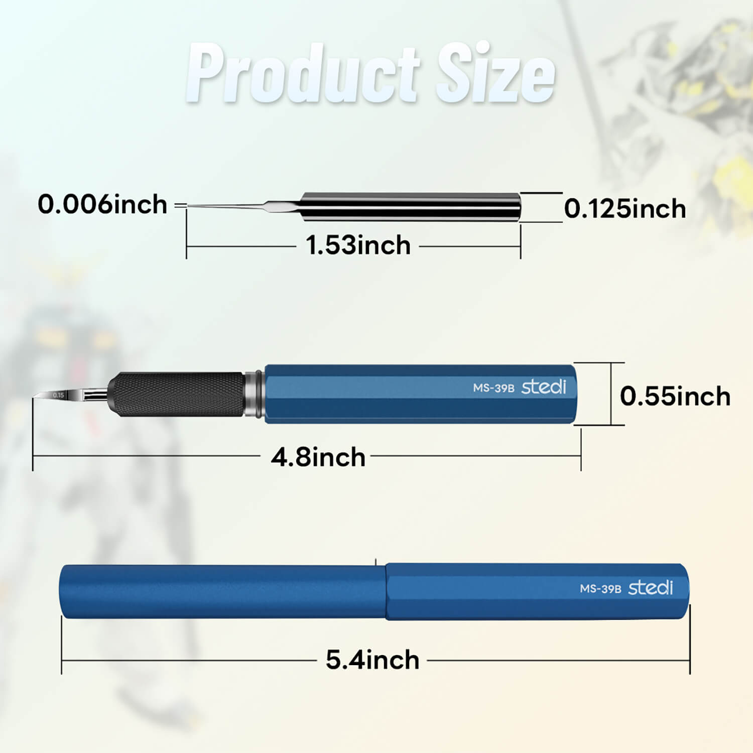 Detailed product size specifications in inches for stedi MS-39B scribing chisel.