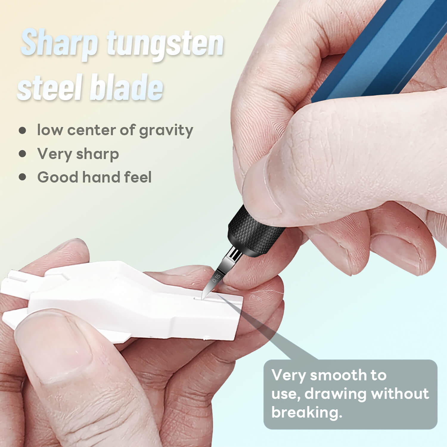 Precision carving on plastic parts with stedi sharp tungsten steel blade.