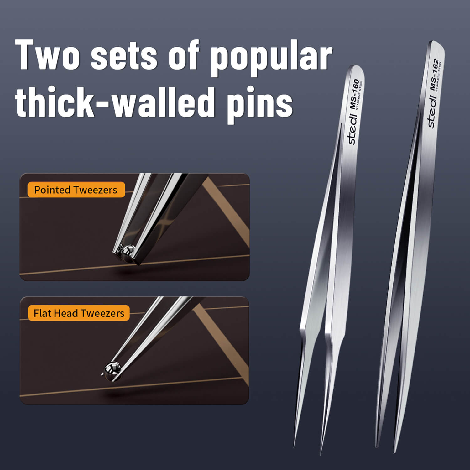 Comparison of stedi pointed and flat head thick-walled pins for scale modeling.
