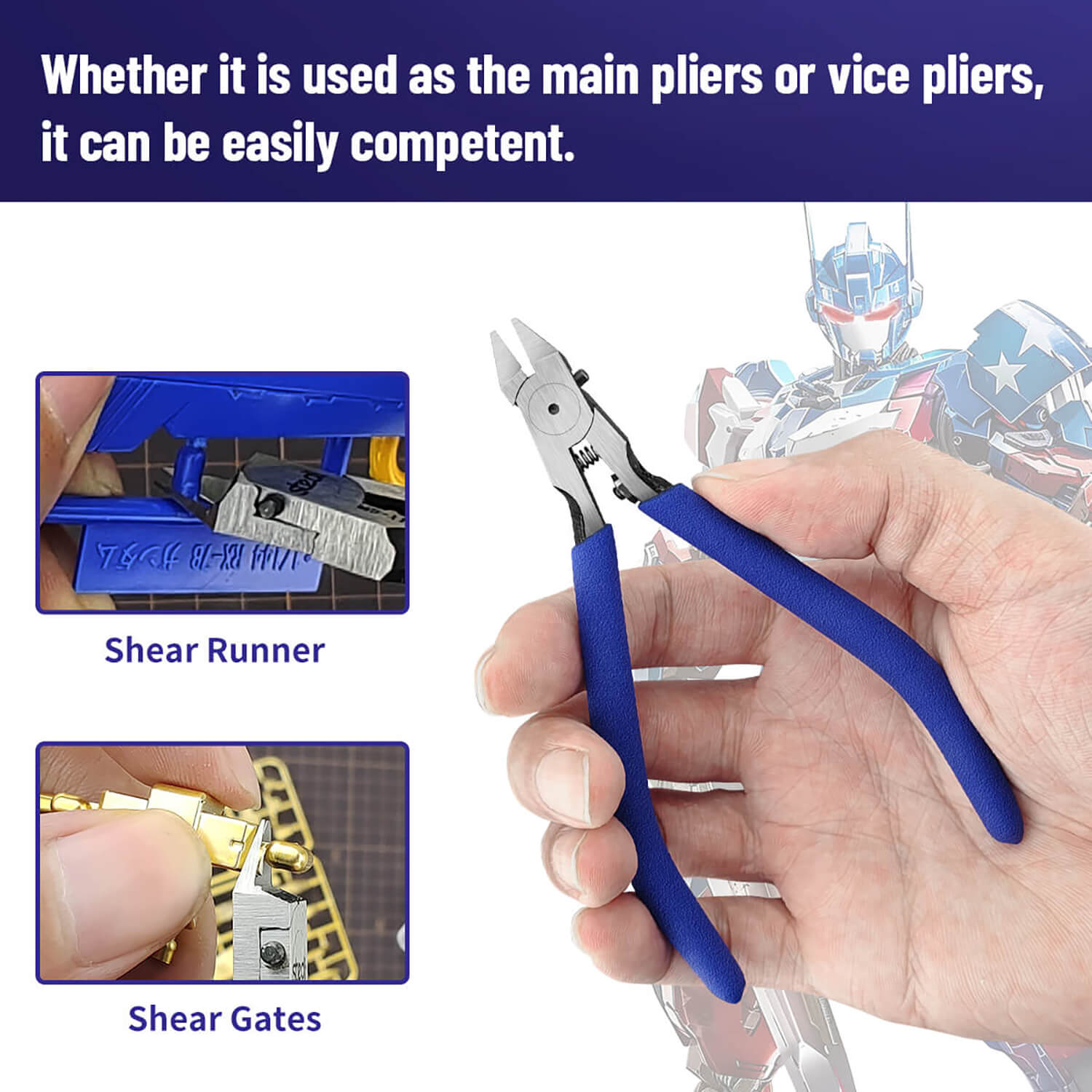 Using stedi model pliers as main or vice pliers for shearing runners and gates.